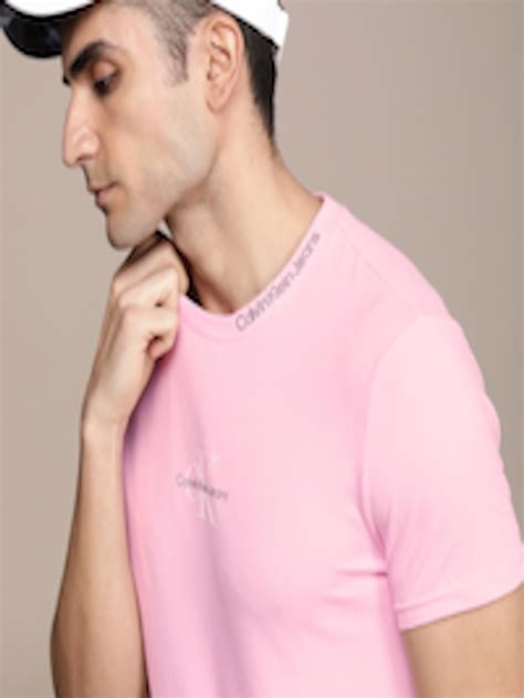 buy calvin klein jeans men pink slim fit t shirt tshirts for men 18828774 myntra