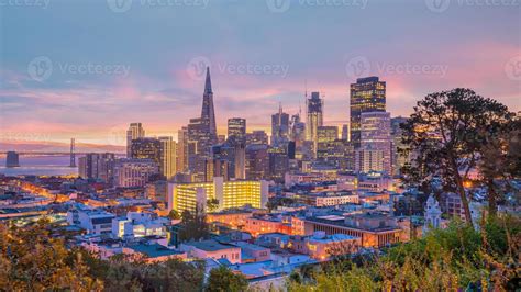Beautiful View Of Business Center In Downtown San Francisco At Sunset