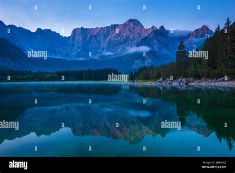 Spectacular Beautiful Sunrise Over The Alpine Lake Laghi Di Fusine In