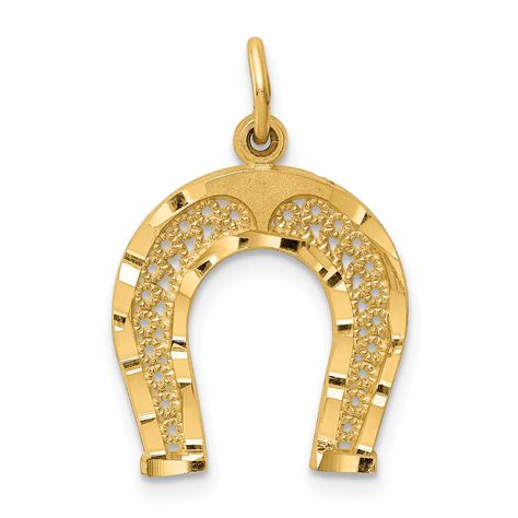 14k Yellow Gold Horseshoe Pendant Charm Necklace Good Luck Italian Horn