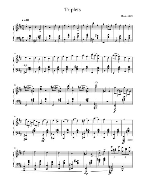 Triplets Sheet Music For Piano Solo