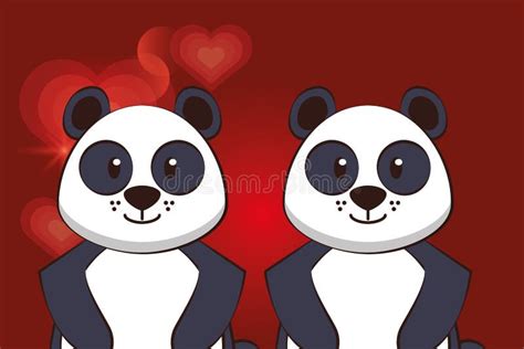 Happy Valentines Day Card With Cute Bears Pandas Couple Stock Vector