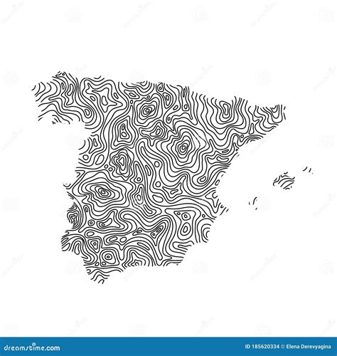 Spain Map From Black Isolines Or Level Line Geographic Topographic Map