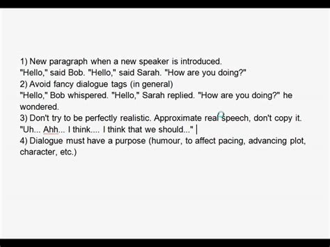 You do not need to use quotation marks when you are quoting dialogue by multiple speakers from a play. Creative Writing Dialogue Rules - YouTube