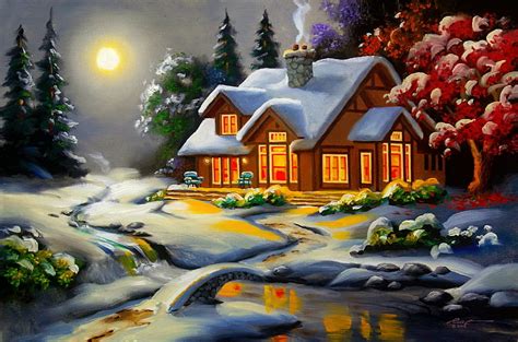 Winter House House Cottage Dusk Bonito Lights Cold Countryside