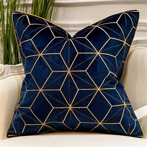Avigers Navy Blue Gold Striped Cushion Cases Luxury European Throw