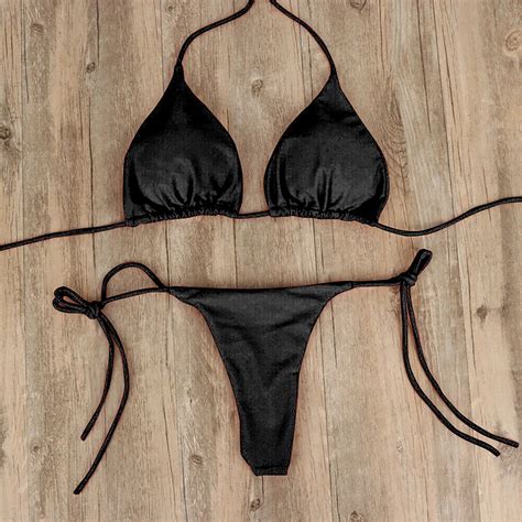 2022 Sexy Solid Mirco Bikini Sets Women Tie Side G String Thong Swimsuit Female Bandage Bathing