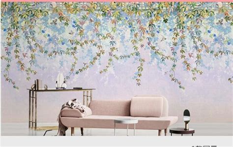 Oil Painting Hanging Vine Flowers Wallpaper Wall Mural Hand Etsy