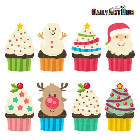 Christmas Yummy Cupcakes Clip Art Set Daily Art Hub Free Clip Art