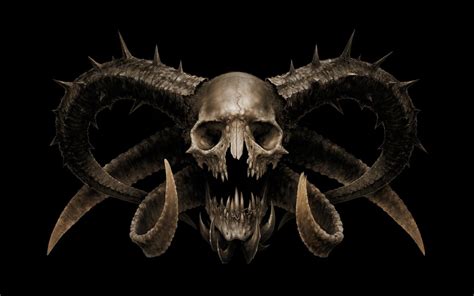 Digital Art Creature Skull Horns Demon Fangs Teeth Devils Black