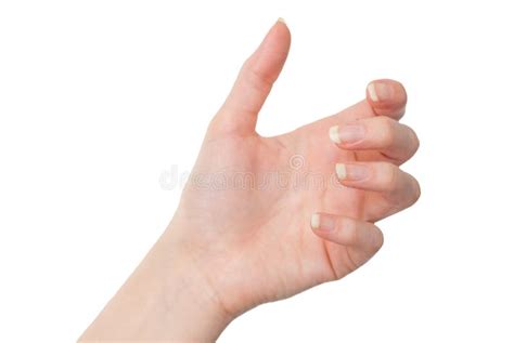 Female Hand Holding Something With Palm Isolated On White Stock Photo