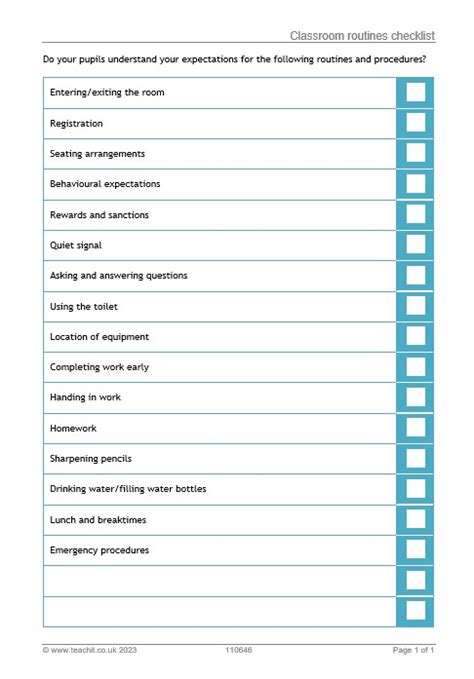 Classroom Routines Checklist Classroom Management Teachit