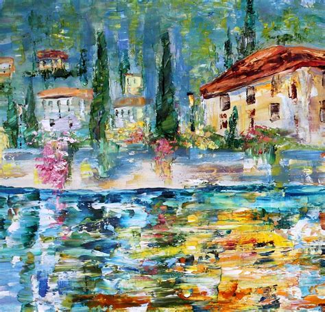 Lake Como Italy Reflections Painting In Oil Landscape Palette Knife