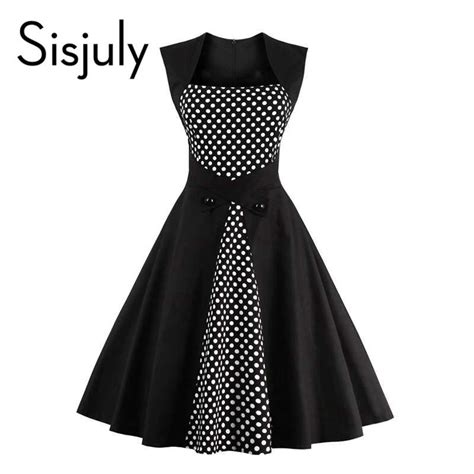 buy sisjuly vintage women dress 1950s party style sleeveless patchwork black