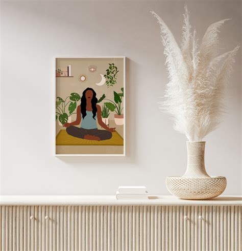 Black Woman Art Yoga Pose Meditation Art African Girl Art Etsy