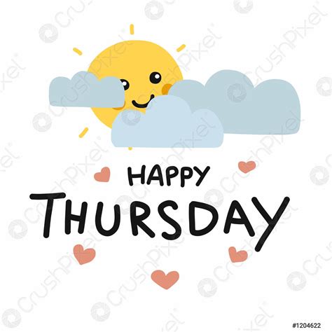 Happy Thursday Cute Sun Smile And Cloud Cartoon Vector Illustration