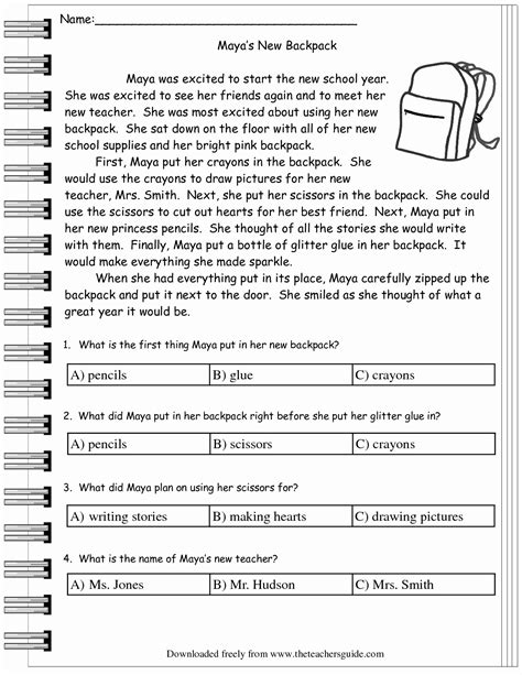 Free Printable Worksheets Reading Comprehension 5th Grade Printable