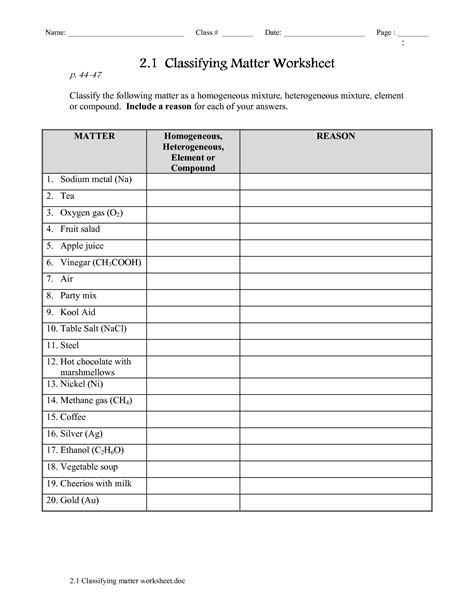 14 Best Images of Classification Of Matter Worksheet - States of Matter ...
