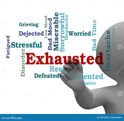 Exhausted Word Means Tired Out And Drained 3d Rendering Stock