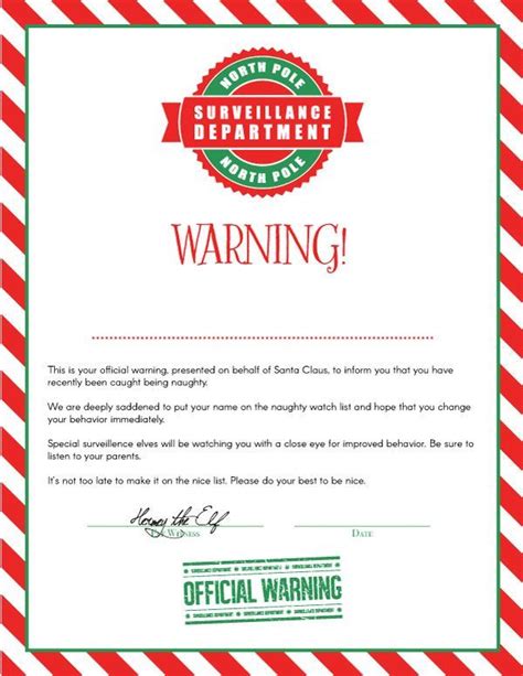 Free Printable Naughty List Warning Letter From Santa Printable Templates