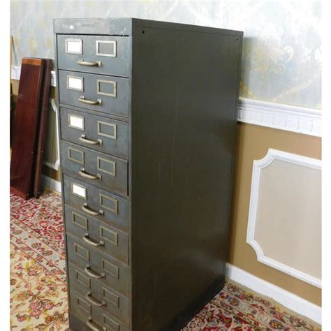 12 drawer oak card index filing cabinet, wine rack the cabinet has 4 rows of 3 drawers, each with a brass handle / name plate holder the cabinet is in sound original condition all. 1930s Industrial Shaw Walker Steel Dual 9 Drawer Index ...