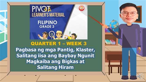 Filipino 3 Quarter 1 Week 3 Pagbasa Ng Pantig At Klaster Youtube