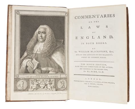 Commentaries On The Laws Of England Ninth Ed 4 Vols London 1776