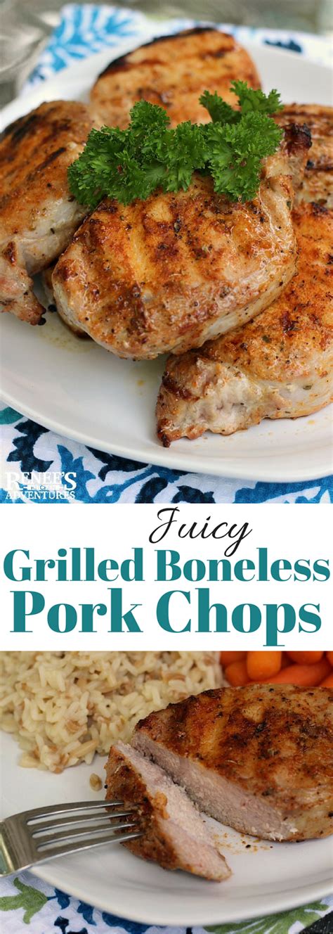 Even cut them up after always looking for ways to cook boneless pork chops that don't end up dry. Juicy Grilled Boneless Pork Chops | Renee's Kitchen Adventures - easy grilled recipe for the b ...
