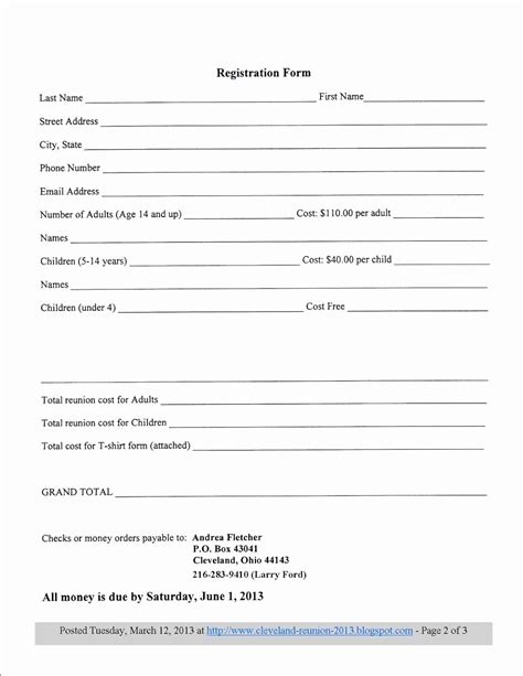 Printable Registration Form Template Free Printable Templates