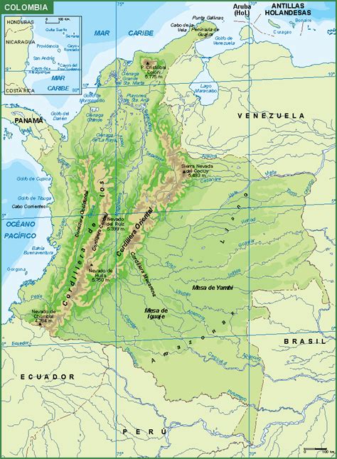 Colombia Mapa Fisico Digital Maps Netmaps Uk Vector Eps And Wall Maps