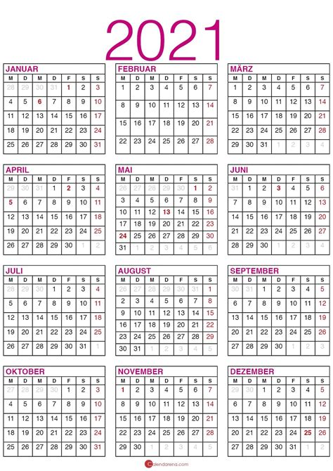 Kalender 2021 Mit Kalenderwochen Und Feiertagen 🇩🇪