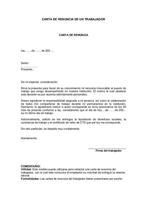 Carta De Renuncia De Un Trabajador Carta De Renuncia Icade De