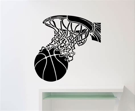 Basketball Ball And Basket Wall Sticker Sports Vinyl Decal Etsy In