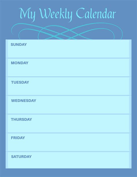 My Weekly Calendar Blue 사용자 지정 가능 Calendar 템플릿 Shutterstock