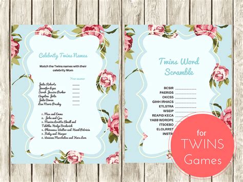Shabby Chic Twins Baby Shower Games Magical Printable