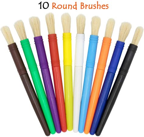 Glokers 20 Hog Bristle Kids Paint Brushes With Paint Palette 10 Flat