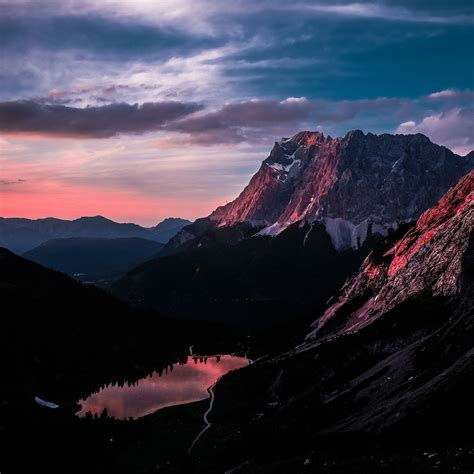 2932x2932 Long Mountain Ranges Landscape Orange Dark Sky 5k Ipad Pro