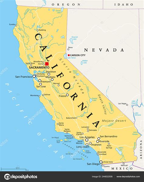 Mapa Político California Con Capital Sacramento Ciudades Importantes