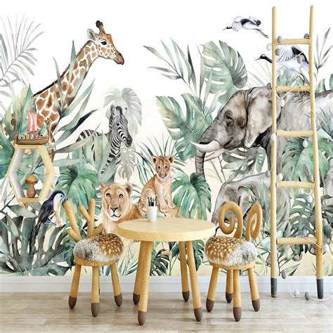 Safari Wallpaper For Children With Animals Wall Mural Lion Etsy