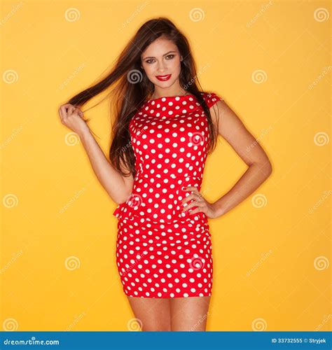 Hot Woman Wearing Red Polka Dots Dress Stock Image Image Of Body Beauty 33732555