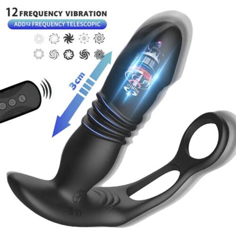 Telescopic Thrusting Anal Plug Vibrator Cock Ring Prostate Massager Male Sex Toy Ebay