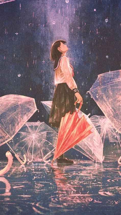 750x1334 Relaxed Anime Girl Umbrella Wallpaper Dreamy Art Anime