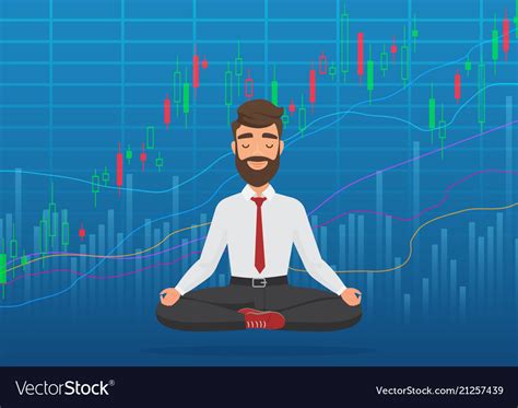 Happy Man Trader Meditating Under Rising Crypto Vector Image