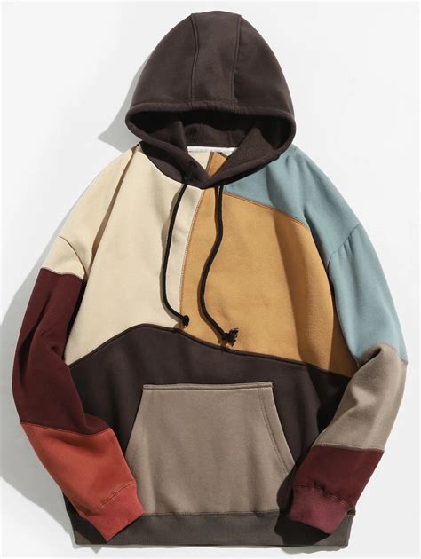 Mgoo Fashion Colorblock Sewing Patchwork Fleece Hoodie Fashion Cotton