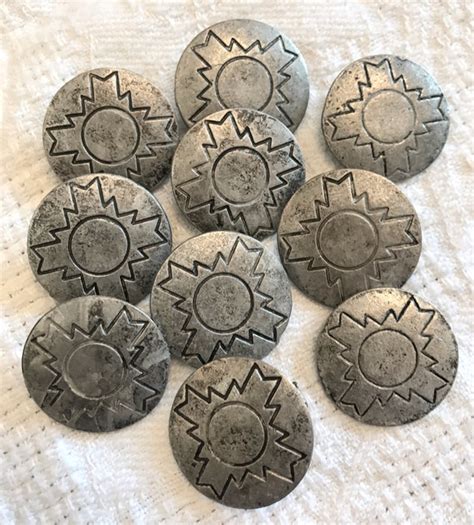 Silver Zia Pueblo Metal Buttons Vintage Sun Symbol 6 Large Etsy