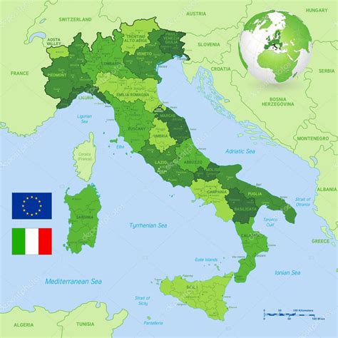 Mapa Político Vectorial De Italia Con Fronteras Completas De La Región Y Las Provincias