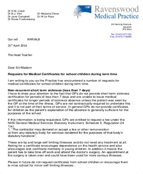 Medical Certificate Sample Letter
