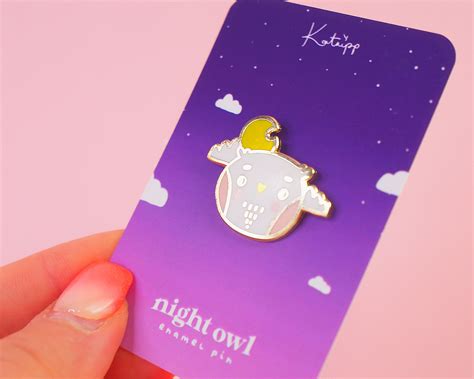 Night Owl Enamel Pin Kawaii Pins Kawaii Enamel Pins Cute Etsy