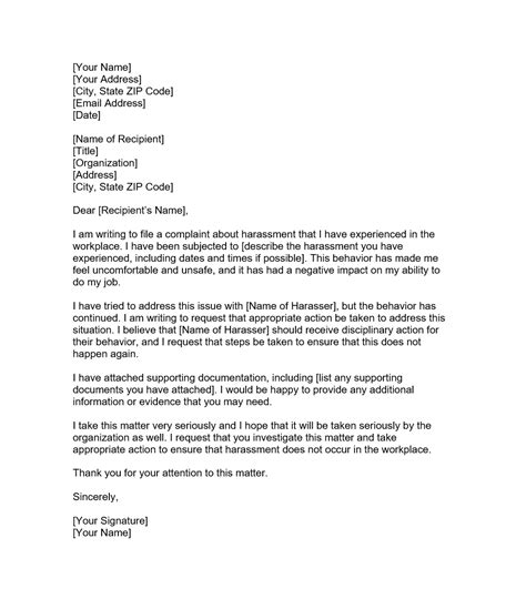 Resignation Letter For Harassment