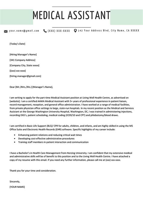 I am available anytime to meet with. Cover Letter Template Medical